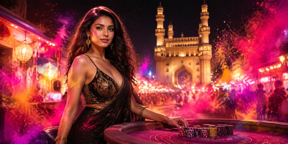 Hyderabad Charminar illuminated during Holi festival symbolizing vibrant user community