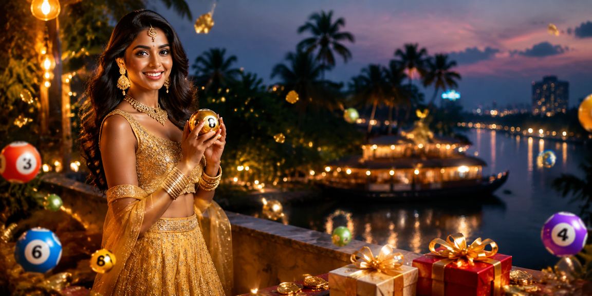 Kerala backwaters with colorful traditional Lehenga, symbolizing cultural well-being
